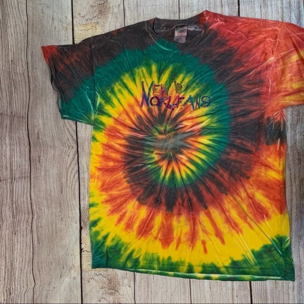 Vintage Tie Dye New Orleans Embroidered Tee - Picture 1 of 8